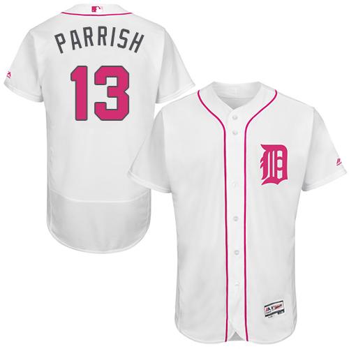 Tigers #13 Lance Parrish White Flexbase Authentic Collection Mother's Day Stitched MLB Jersey